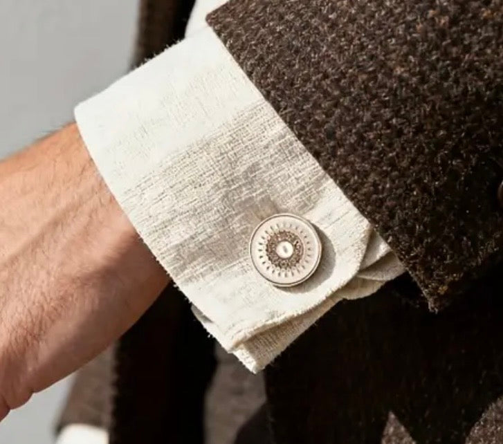 Gold crystal round pearl cufflinks