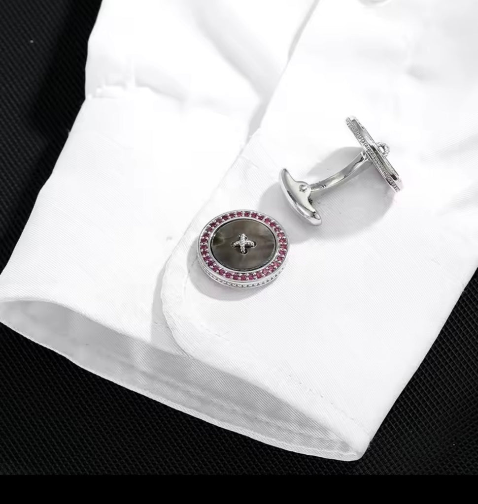 Silver Pink Crystal Button cufflinks