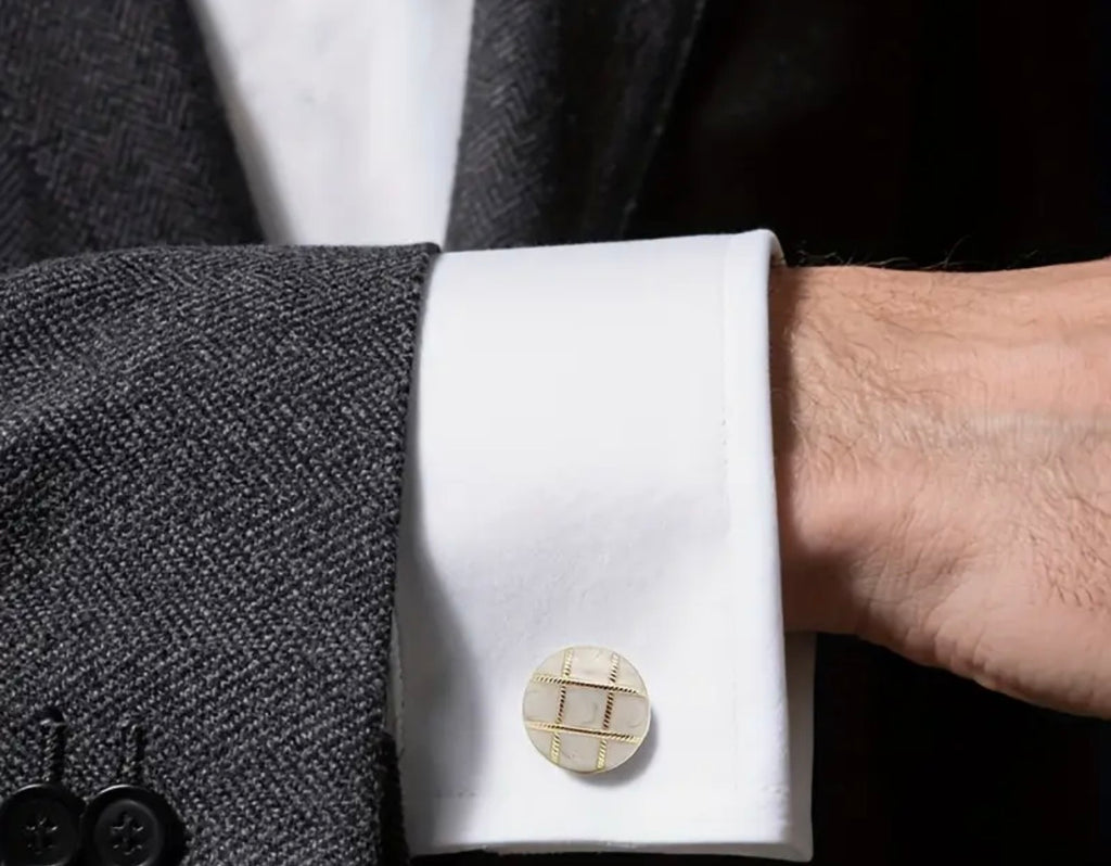Gold mother pearl round cufflinks