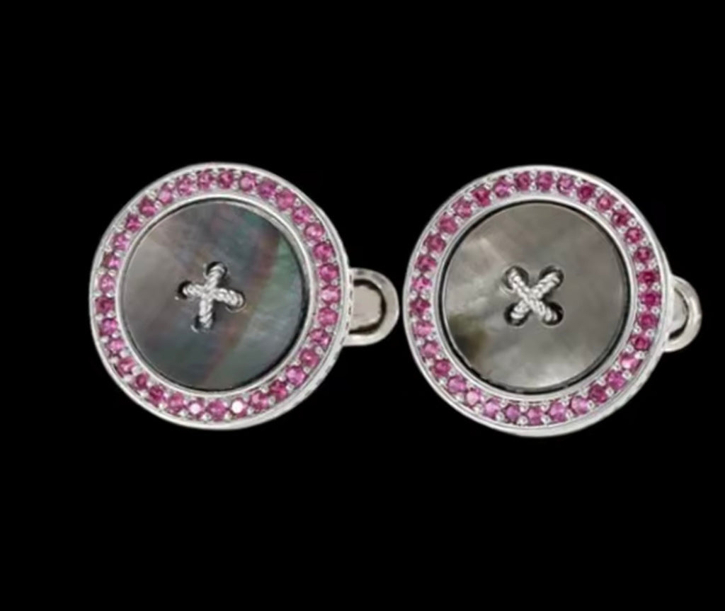 Silver Pink Crystal Button cufflinks