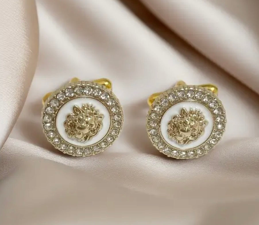 Gold crystal round cufflinks