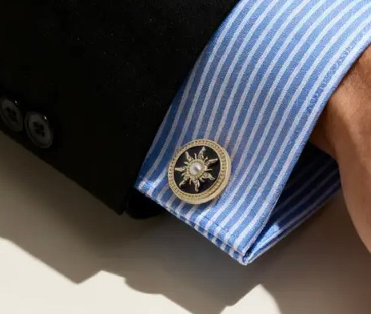 Gold pearl round cufflinks