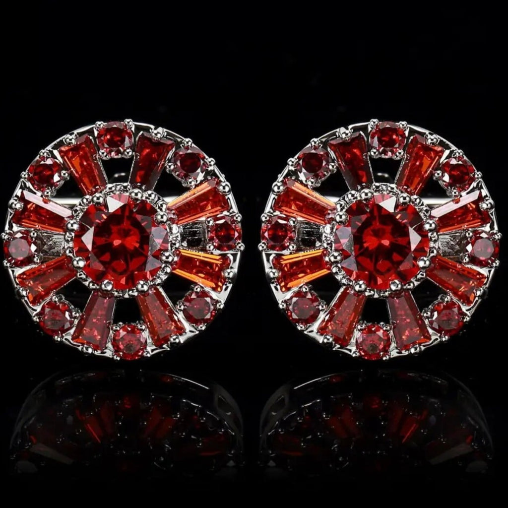 ROUND FLOWER SILVER CRYSTAL CUFFLINKS