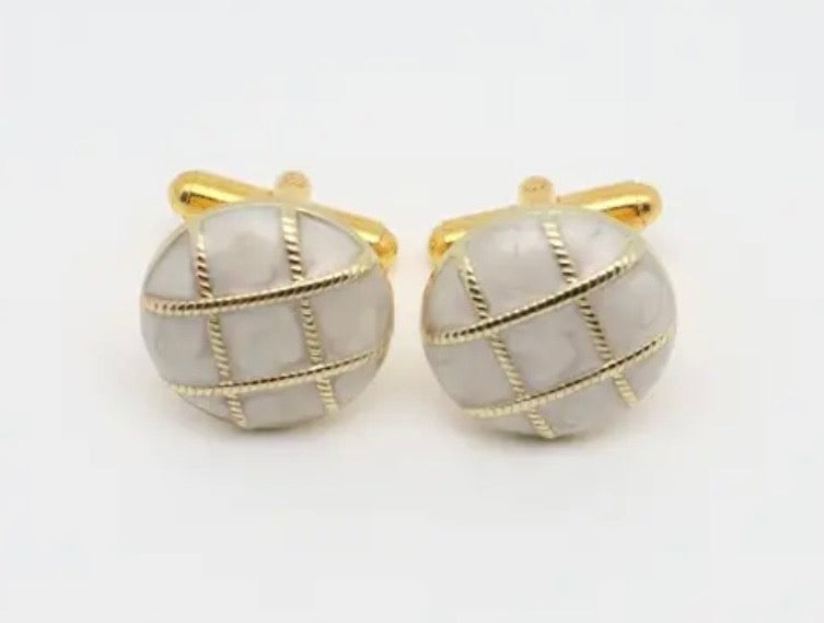 Gold mother pearl round cufflinks