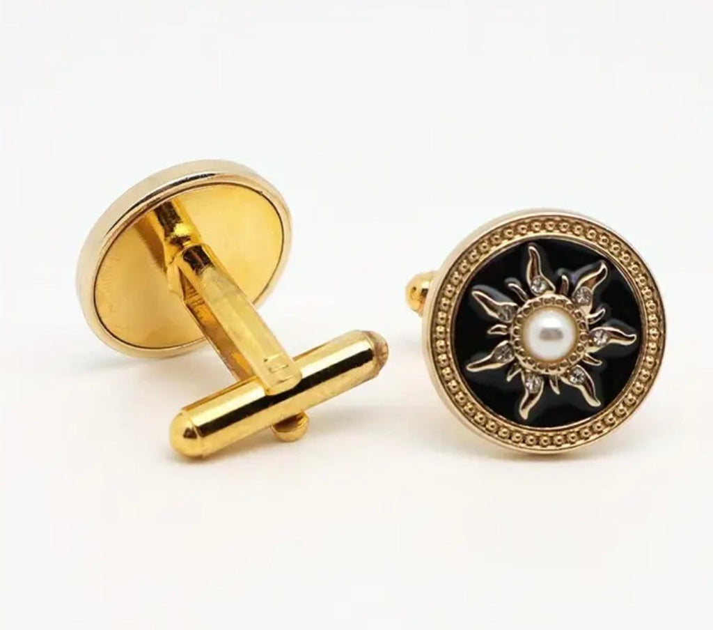 Gold pearl round cufflinks