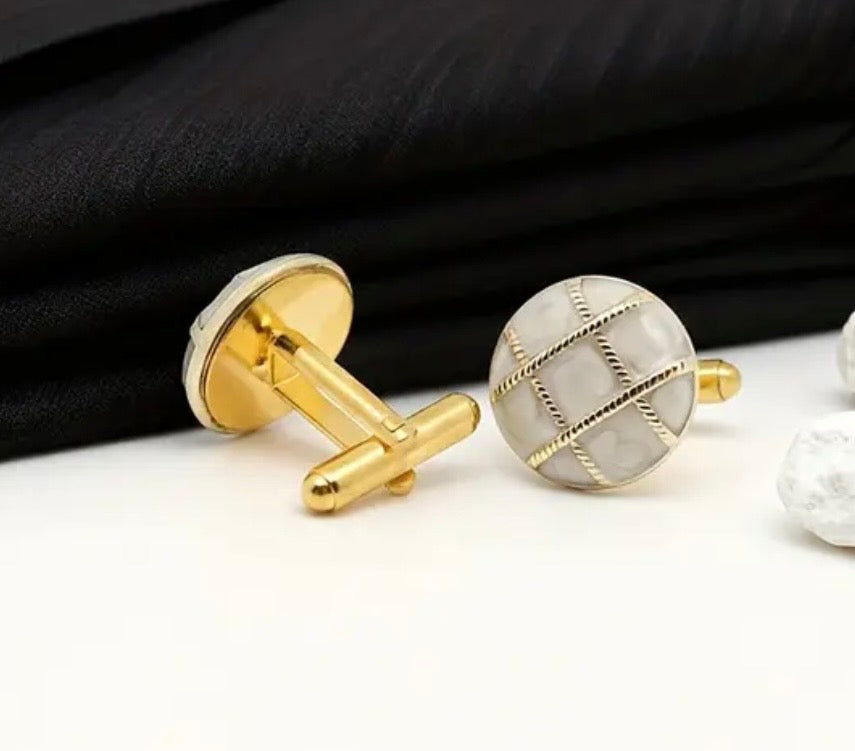 Gold mother pearl round cufflinks