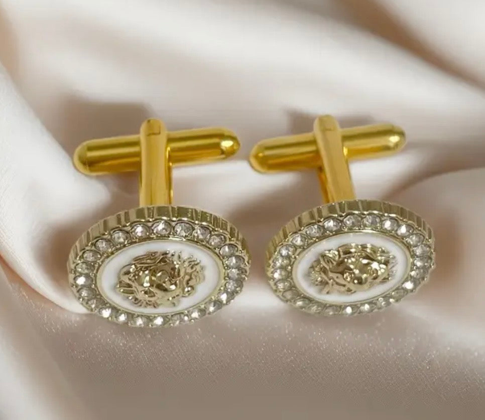 Gold crystal round cufflinks