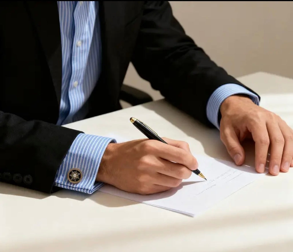Gold pearl round cufflinks