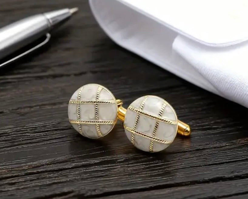 Gold mother pearl round cufflinks