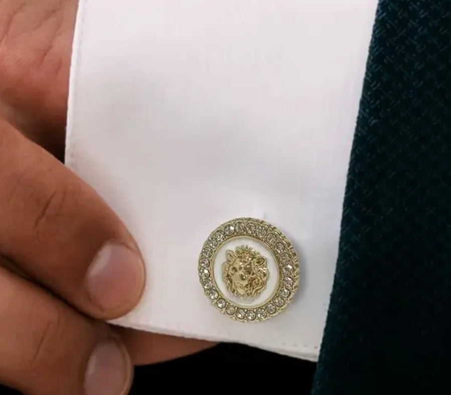 Gold crystal round cufflinks