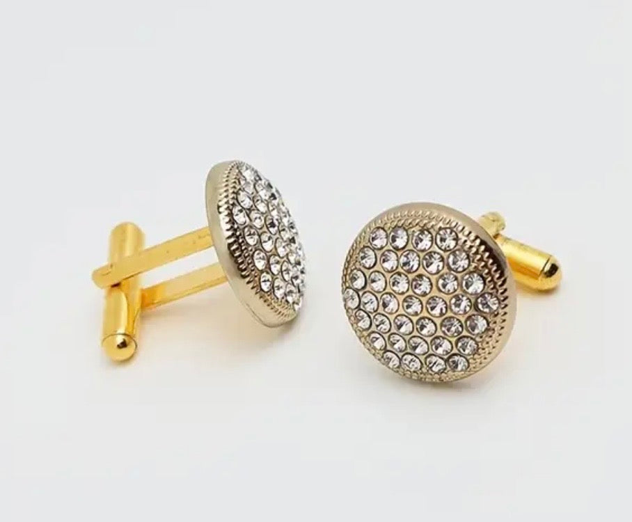 Gold crystal round cufflinks
