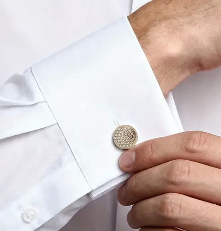 Gold crystal round cufflinks