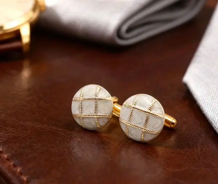 Gold mother pearl round cufflinks