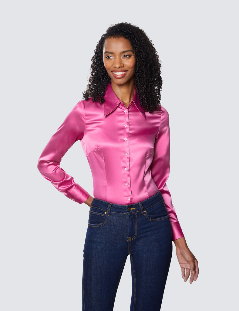 Peony Vintage Collar Satin Shirt - Single Cuff