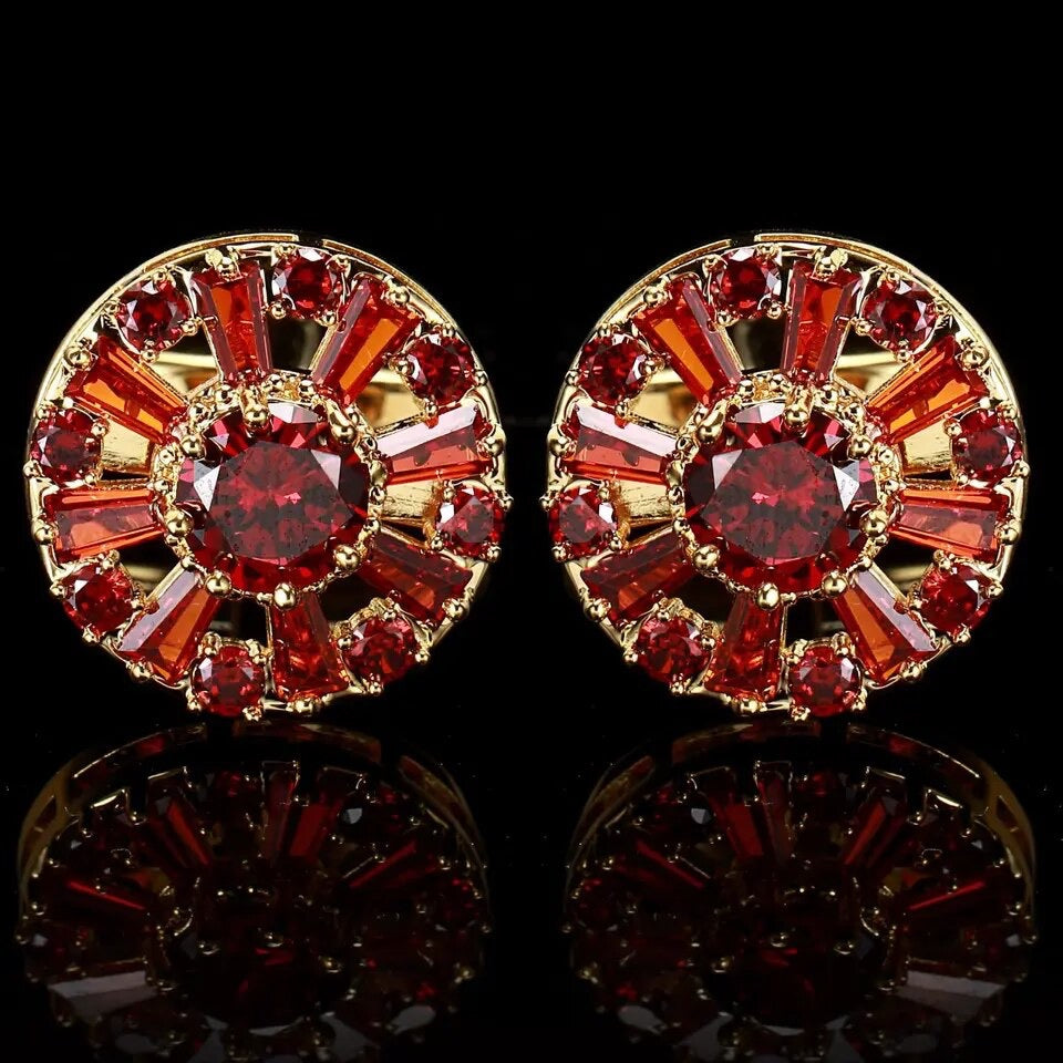 ROUND FLOWER GOLD CRYSTAL CUFFLINKS