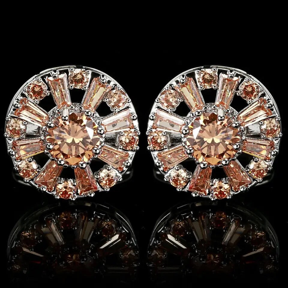 ROUND FLOWER CRYSTAL CUFFLINKS