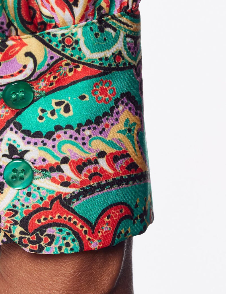 Green & Orange shirt - Single Cuff - Pussy Bow