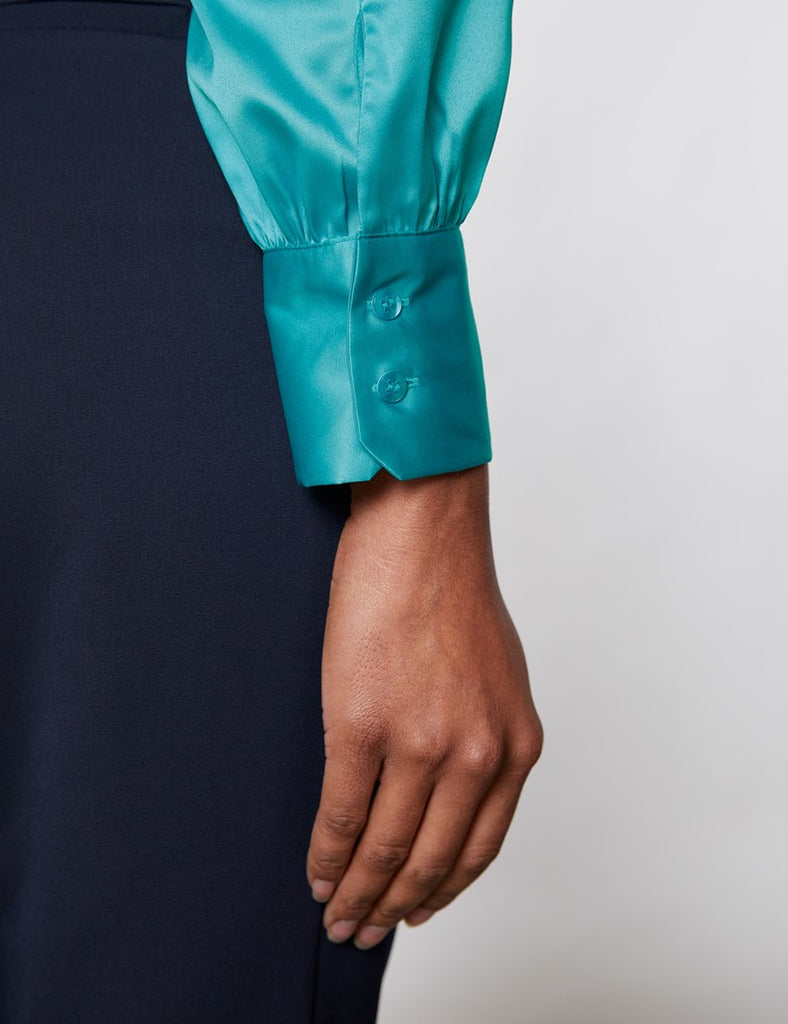 Aqua Fitted Luxury Satin Shirt - Single Cuff