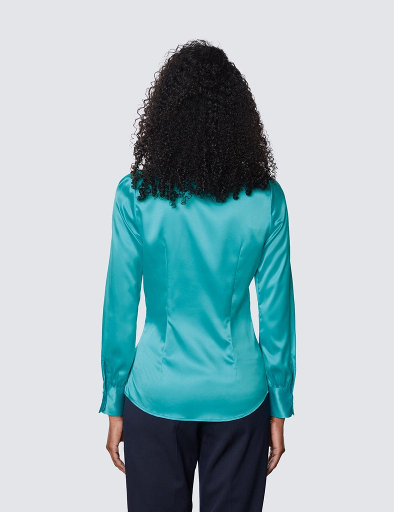 Aqua Fitted Luxury Satin Shirt - Single Cuff