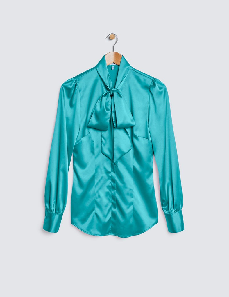 Aqua Fitted Luxury Satin Shirt - Single Cuff