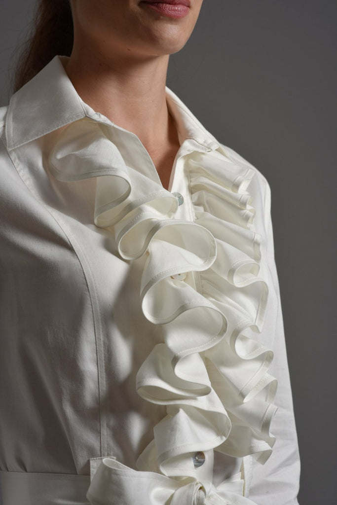 MARIA  Shirt Dress with Frill Front, Ivory size 8