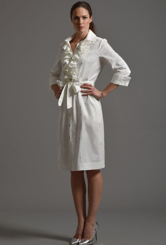 MARIA  Shirt Dress with Frill Front, Ivory size 14