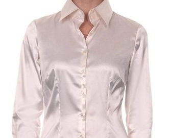 Luxury Cream Satin Shirt, Double Cuff, size 12