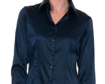 Luxury Navy Satin Shirt, Double Cuff