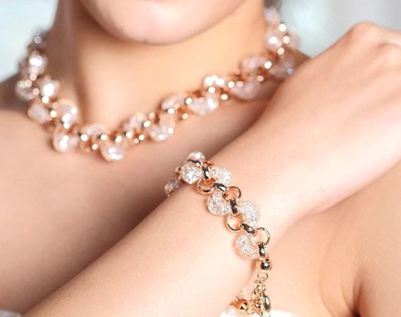 Rose Gold 18k Necklace, Bracelet, earrings set