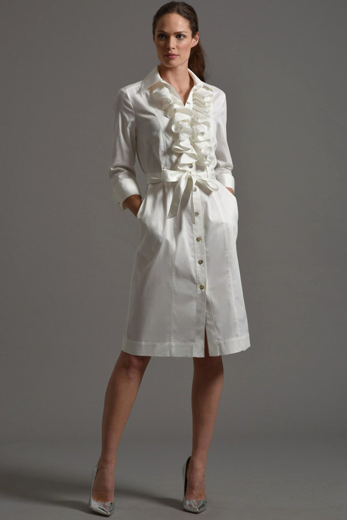 MARIA  Shirt Dress with Frill Front, Ivory size 14