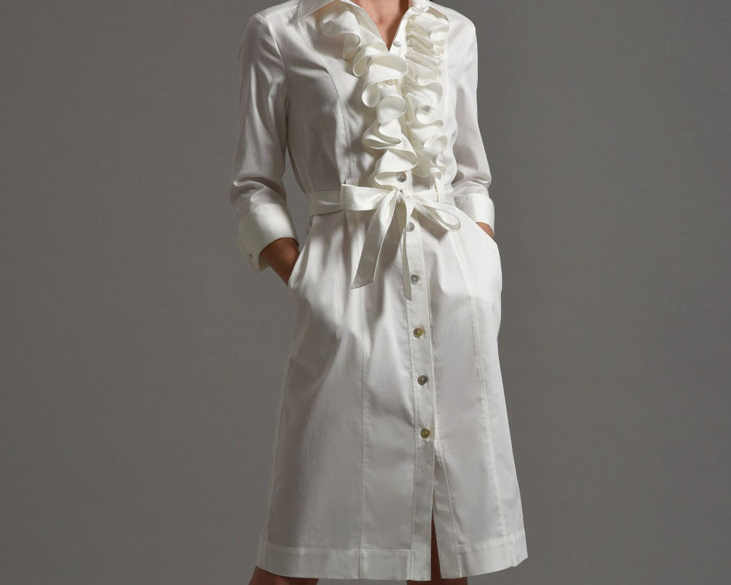 MARIA  Shirt Dress with Frill Front, Ivory size 12