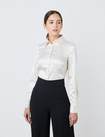 JEWELLERED TAUPE SATIN SHIRT - DOUBLE CUFF