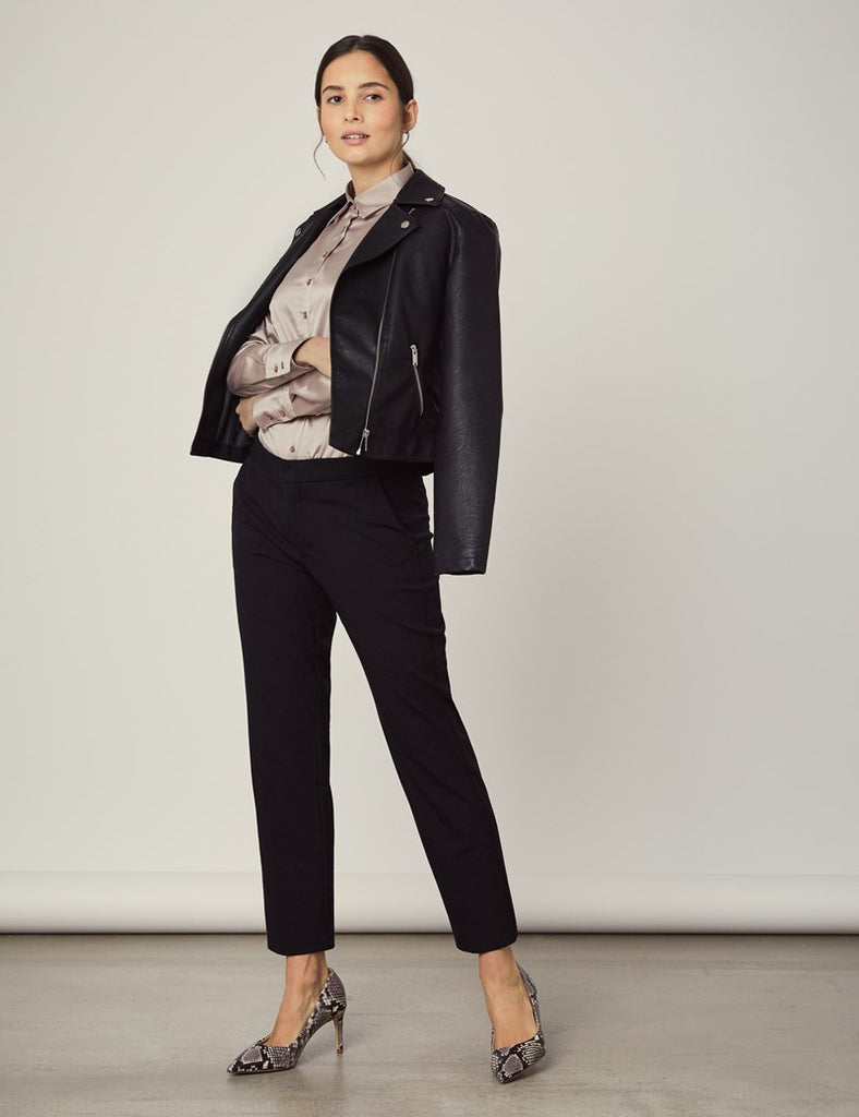 TAUPE FITTED SATIN SHIRT - SINGLE CUFF