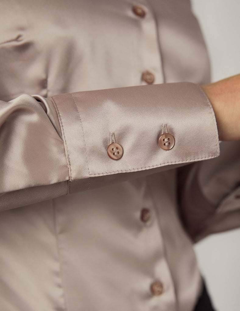 TAUPE FITTED SATIN SHIRT - SINGLE CUFF