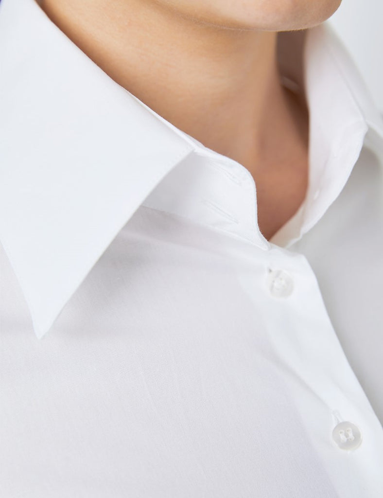 White Fitted Vintage Hipster Shirt with High Long Collar - Double Cuff