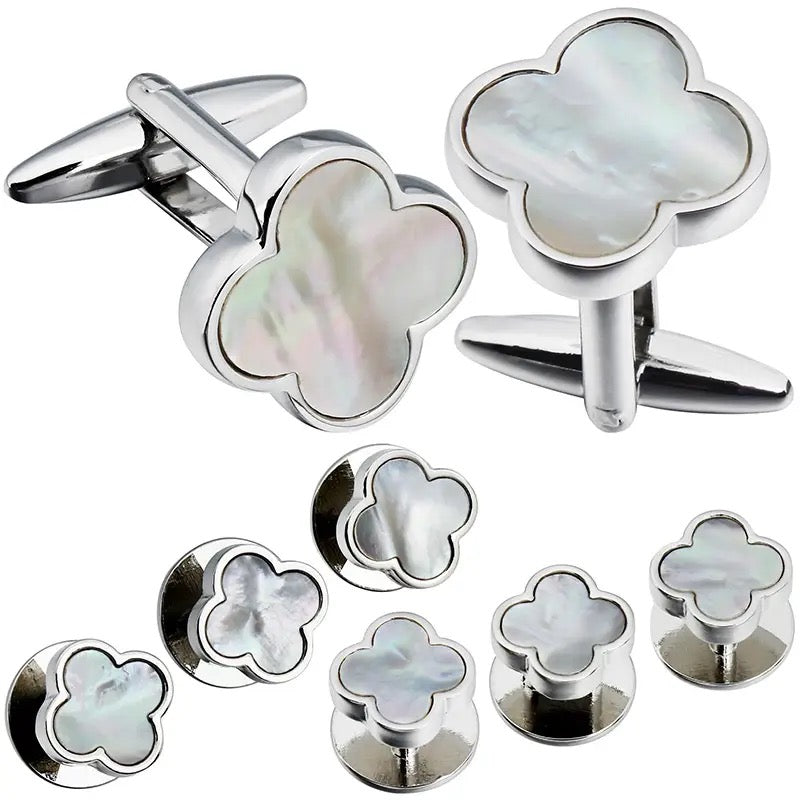 CUFFLINKS STUDS SET, CLASSIC PEARL