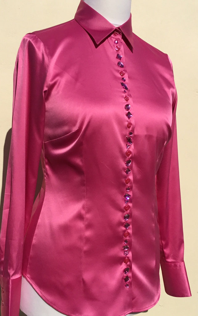 JEWELLERED PINK SATIN SHIRT - SINGLE CUFF