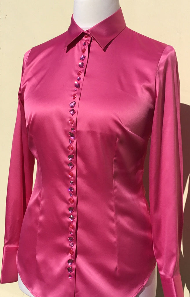 JEWELLERED PINK SATIN SHIRT - SINGLE CUFF