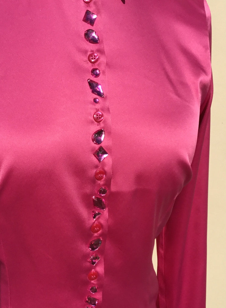 JEWELLERED PINK SATIN SHIRT - SINGLE CUFF