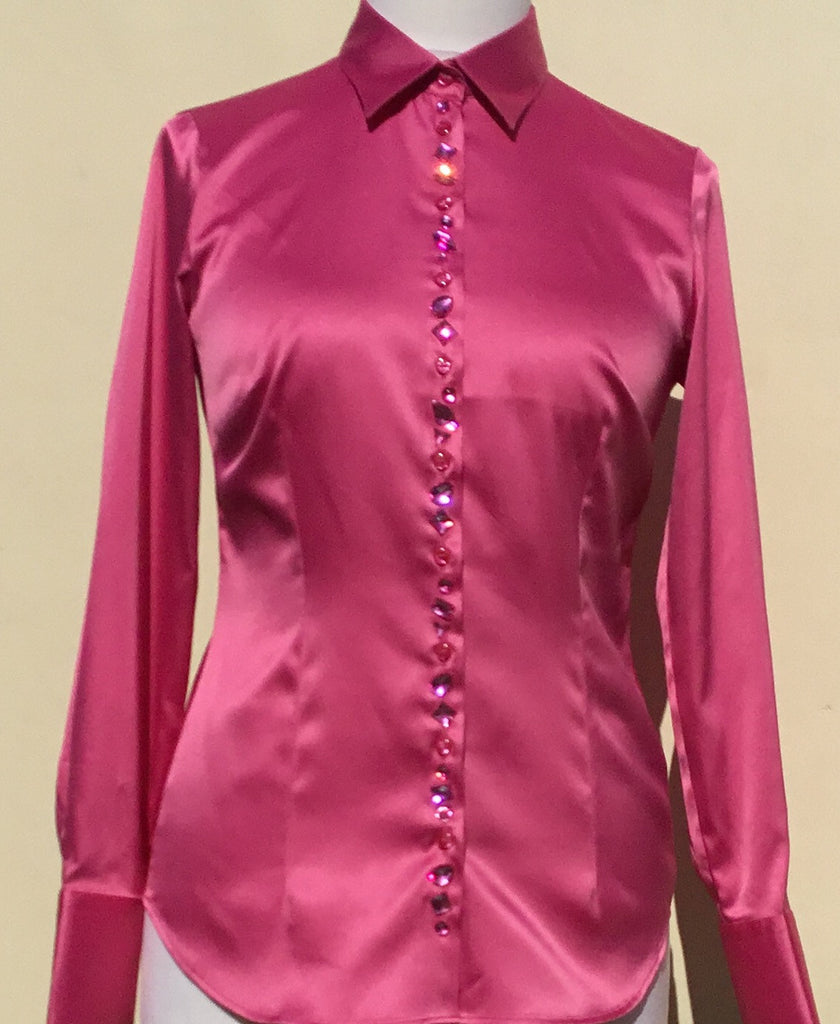 JEWELLERED PINK SATIN SHIRT - SINGLE CUFF