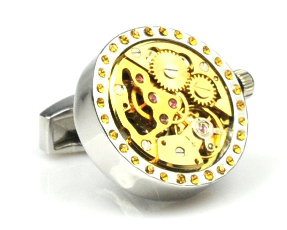 Gold Round Movement Watch Cufflinks
