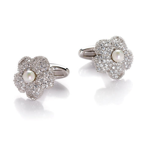 crystal Flower silver cufflinks