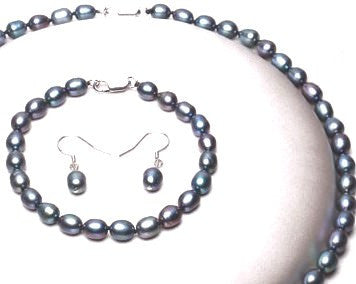 Black Small Rice Pearl Jewellery Set