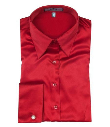 Luxury Red Satin Shirt, Double Cuff, size 14