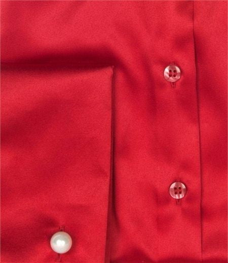 Luxury Red Satin Shirt, Double Cuff, size 10