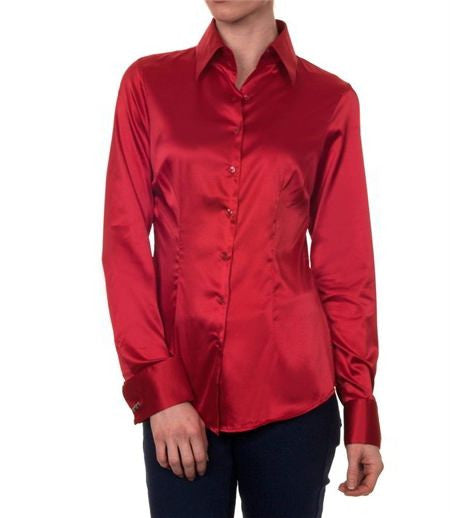 Luxury Red Satin Shirt, Double Cuff, size 14