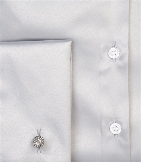 PLAIN HIGH RISE SILVER FITTED SATIN SHIRT, size 8