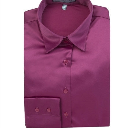 PLAIN MAGENTA SATIN SHIRT - SINGLE CUFF, size 12