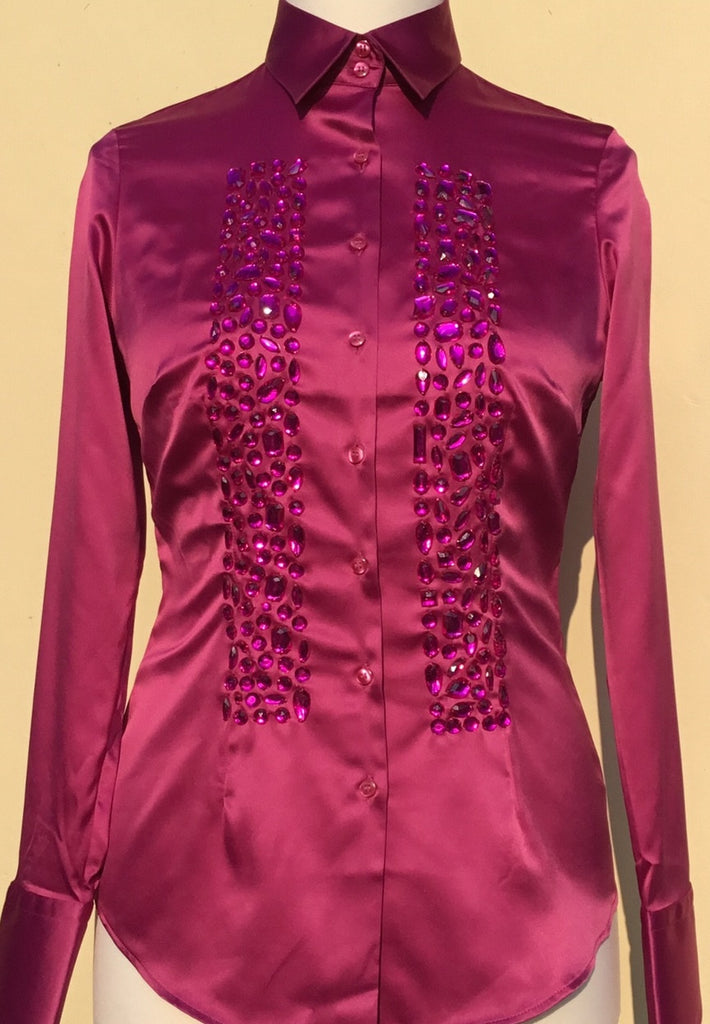 JEWELLERED MAGENTA SATIN SHIRT - SINGLE CUFF