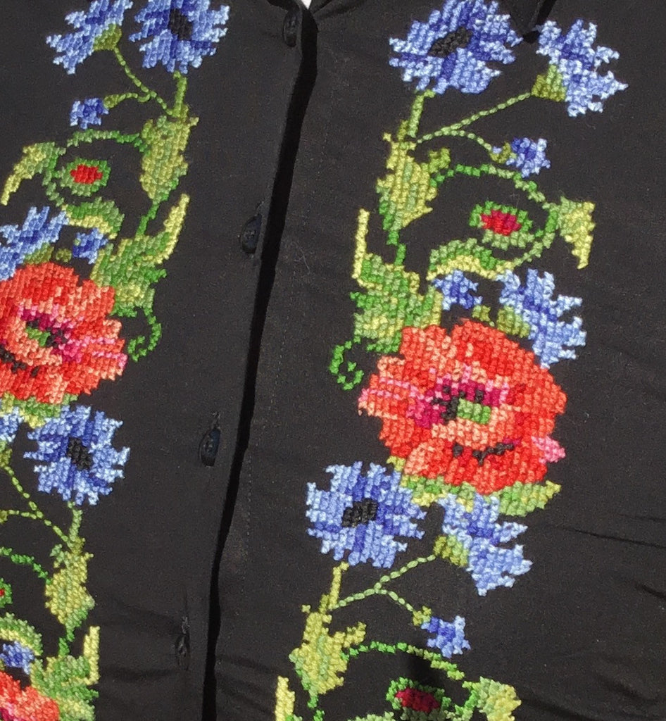 HAND EMBROIDERED BLACK SHIRT - DOUBLE CUFF